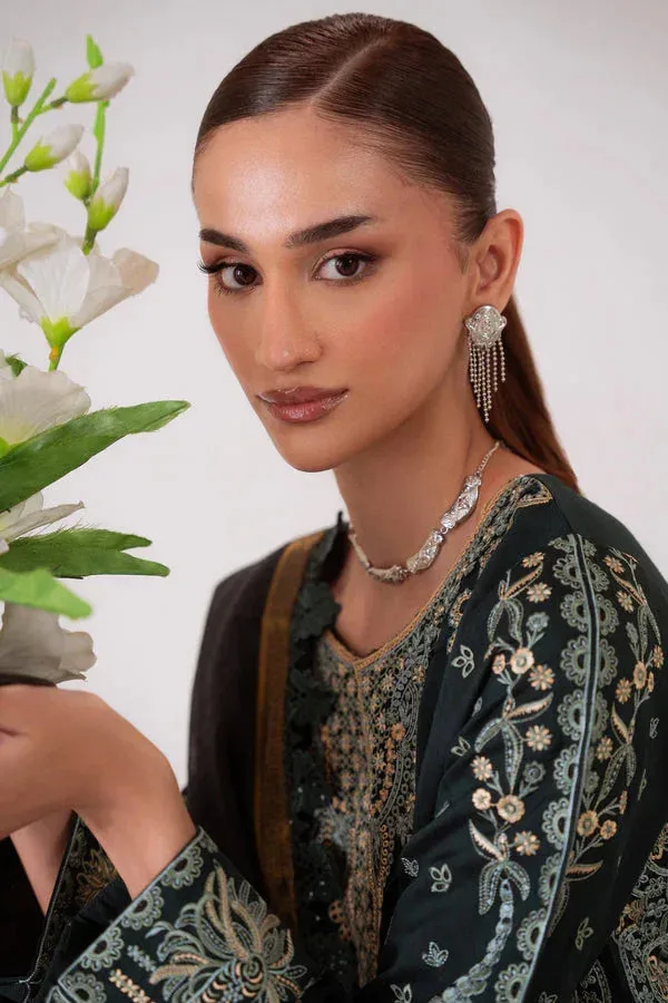 Aabyaan Miraal Signature Embroidered Viscose 25 Midnight Green Jacquard – view 3 – Poshaq