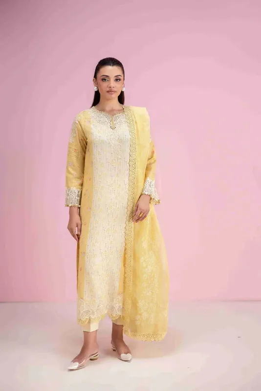 Aabyaan Eid Pret 25 Dust Yellow Cotton – view 1 – Poshaq
