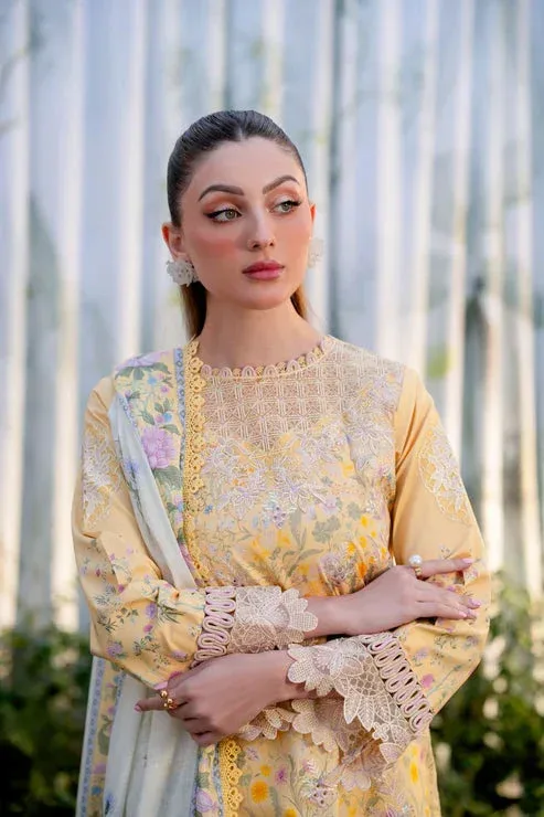 Aabyaan Shezlin Chikankari Ramadan Edit 25 Pale Yellow Lawn – view 3 – Poshaq