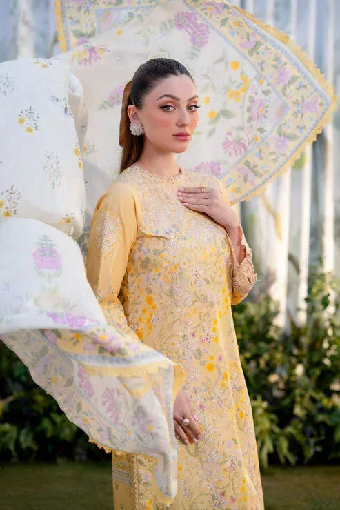 Aabyaan Shezlin Chikankari Ramadan Edit 25 Pale Yellow Lawn – view 4 – Poshaq