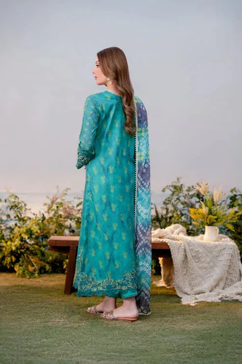Aabyaan Shezlin Chikankari Ramadan Edit 25 Teal Chiffon – view 2 – Poshaq