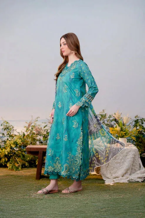 Aabyaan Shezlin Chikankari Ramadan Edit 25 Teal Chiffon – view 3 – Poshaq
