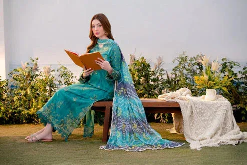 Aabyaan Shezlin Chikankari Ramadan Edit 25 Teal Chiffon – view 4 – Poshaq