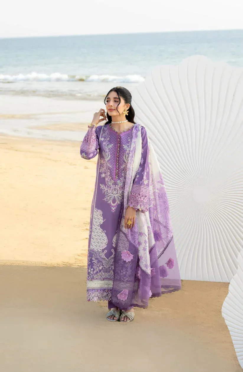 Aabyaan Saagar Luxury Lawn 25 Purple Gray Organza – view 1 – Poshaq