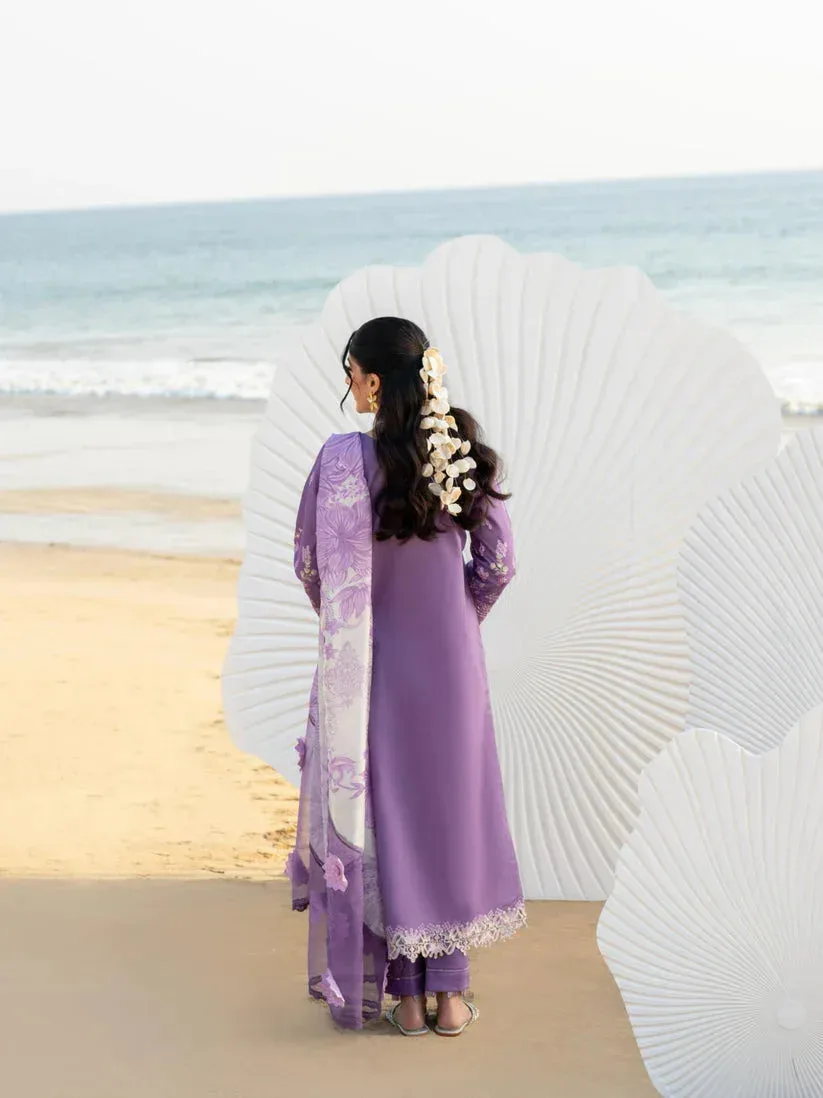 Aabyaan Saagar Luxury Lawn 25 Purple Gray Organza – view 2 – Poshaq