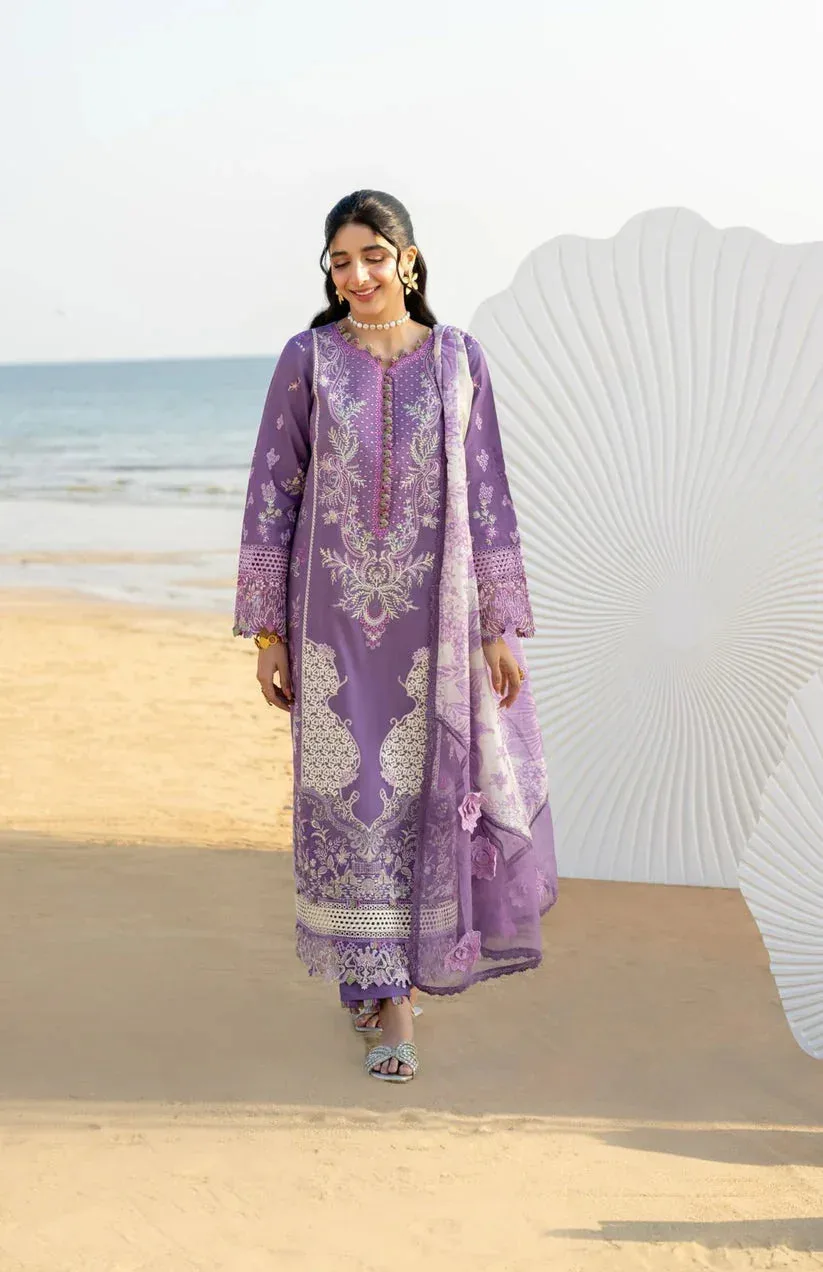 Aabyaan Saagar Luxury Lawn 25 Purple Gray Organza – view 3 – Poshaq