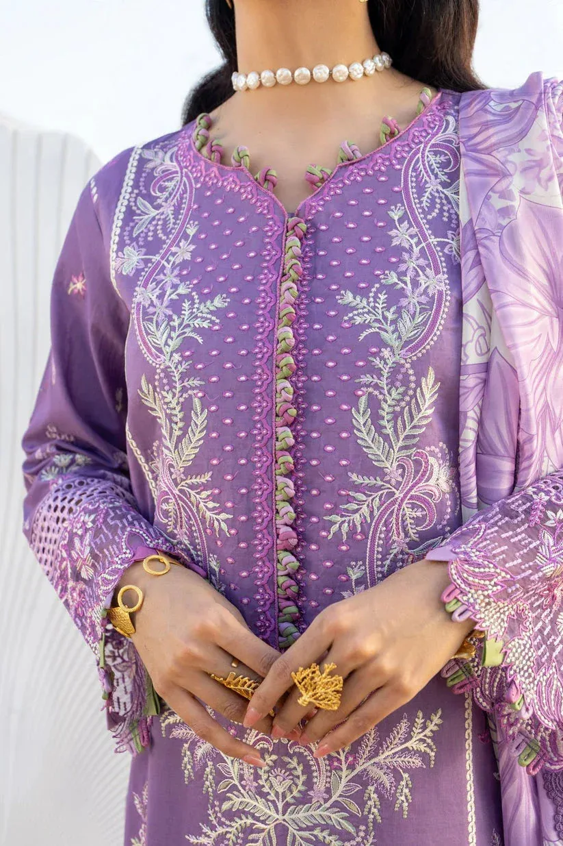 Aabyaan Saagar Luxury Lawn 25 Purple Gray Organza – view 4 – Poshaq