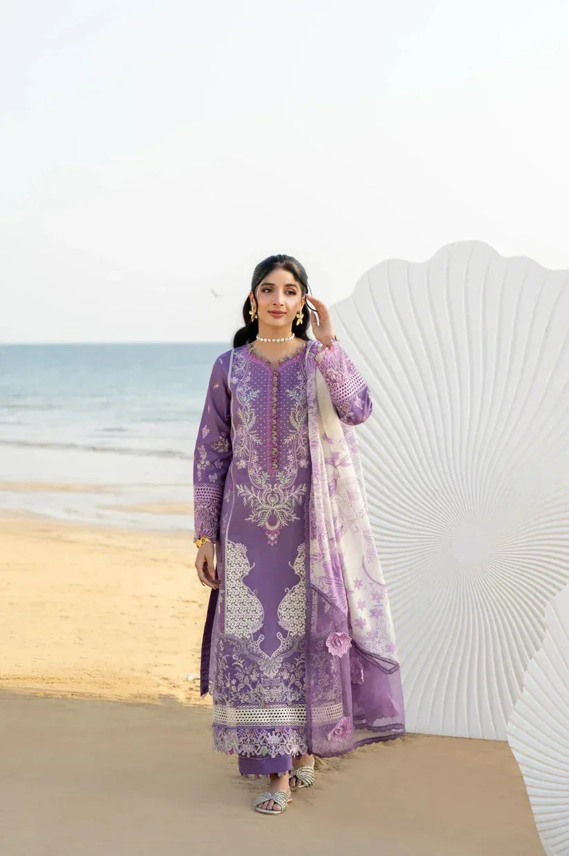 Aabyaan Saagar Luxury Lawn 25 Purple Gray Organza – view 5 – Poshaq