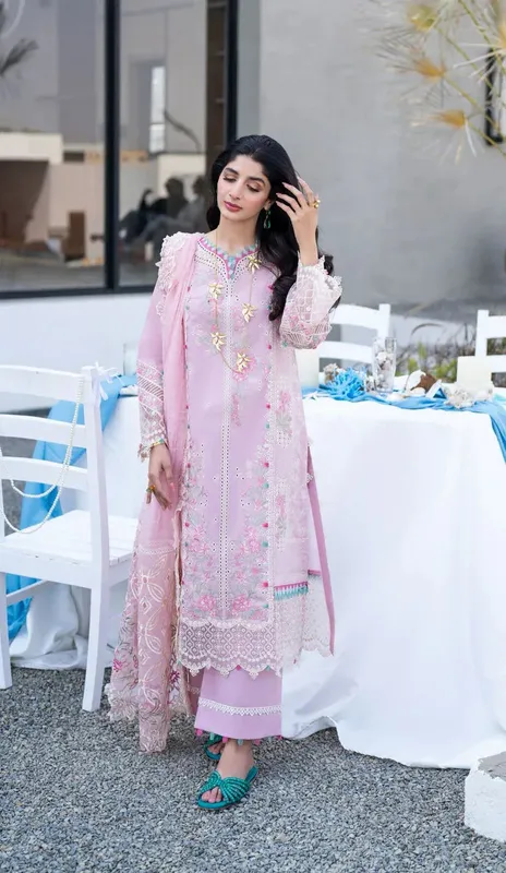 Aabyaan Saagar Luxury Lawn 25 Soft Lilac Jacquard – view 1 – Poshaq