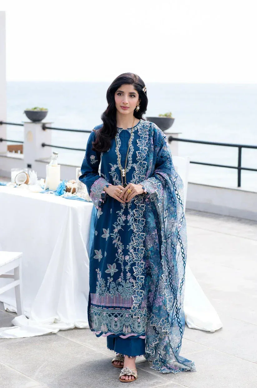 Aabyaan Saagar Luxury Lawn 25 Teal Blue Jacquard – view 2 – Poshaq