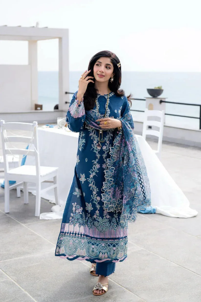 Aabyaan Saagar Luxury Lawn 25 Teal Blue Jacquard – view 3 – Poshaq