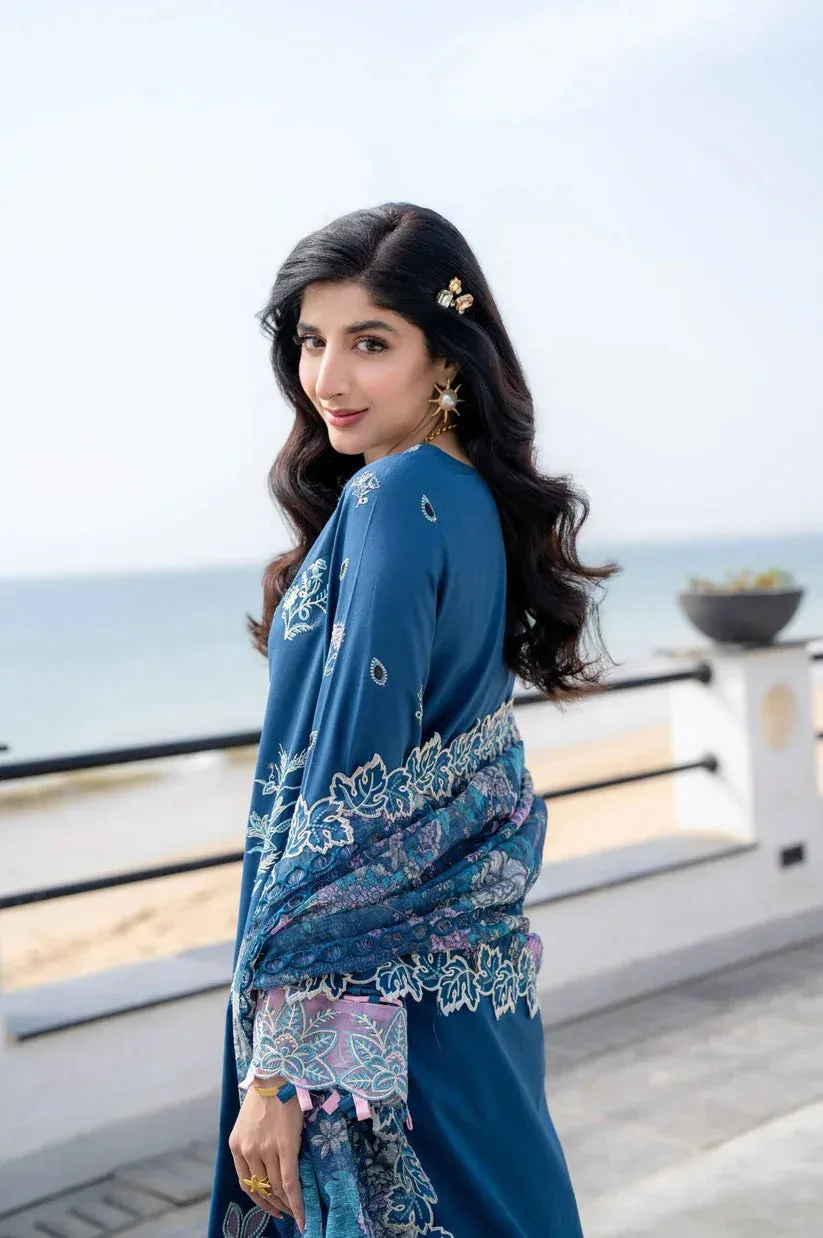 Aabyaan Saagar Luxury Lawn 25 Teal Blue Jacquard – view 4 – Poshaq