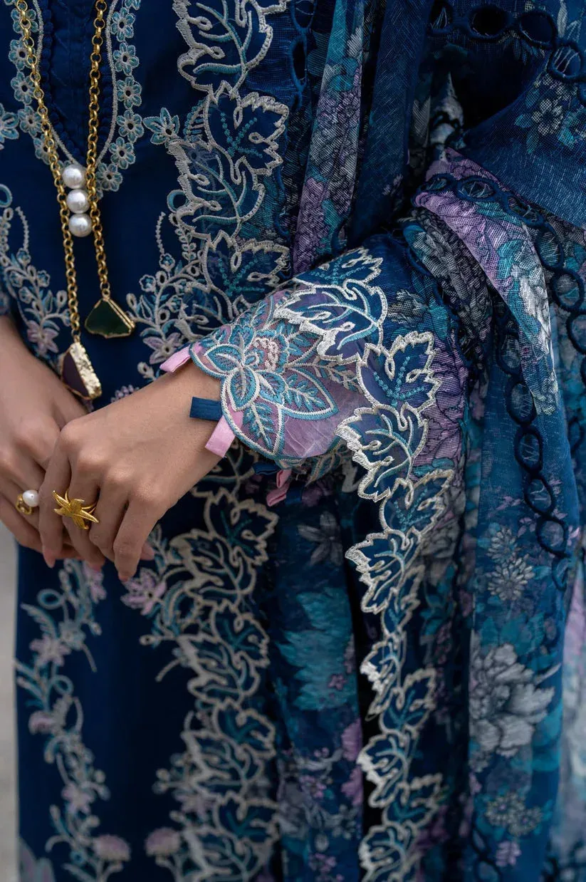 Aabyaan Saagar Luxury Lawn 25 Teal Blue Jacquard – view 5 – Poshaq