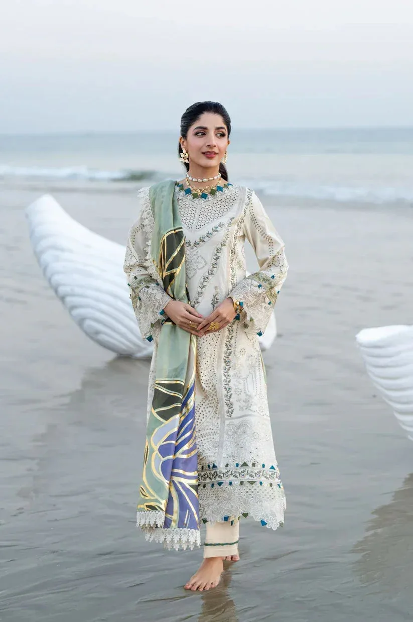 Aabyaan Saagar Luxury Lawn 25 Ivory Katan – view 1 – Poshaq