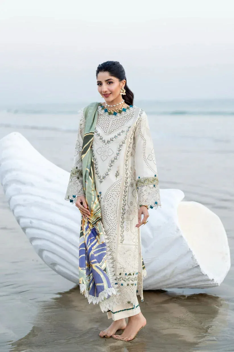 Aabyaan Saagar Luxury Lawn 25 Ivory Katan – view 2 – Poshaq