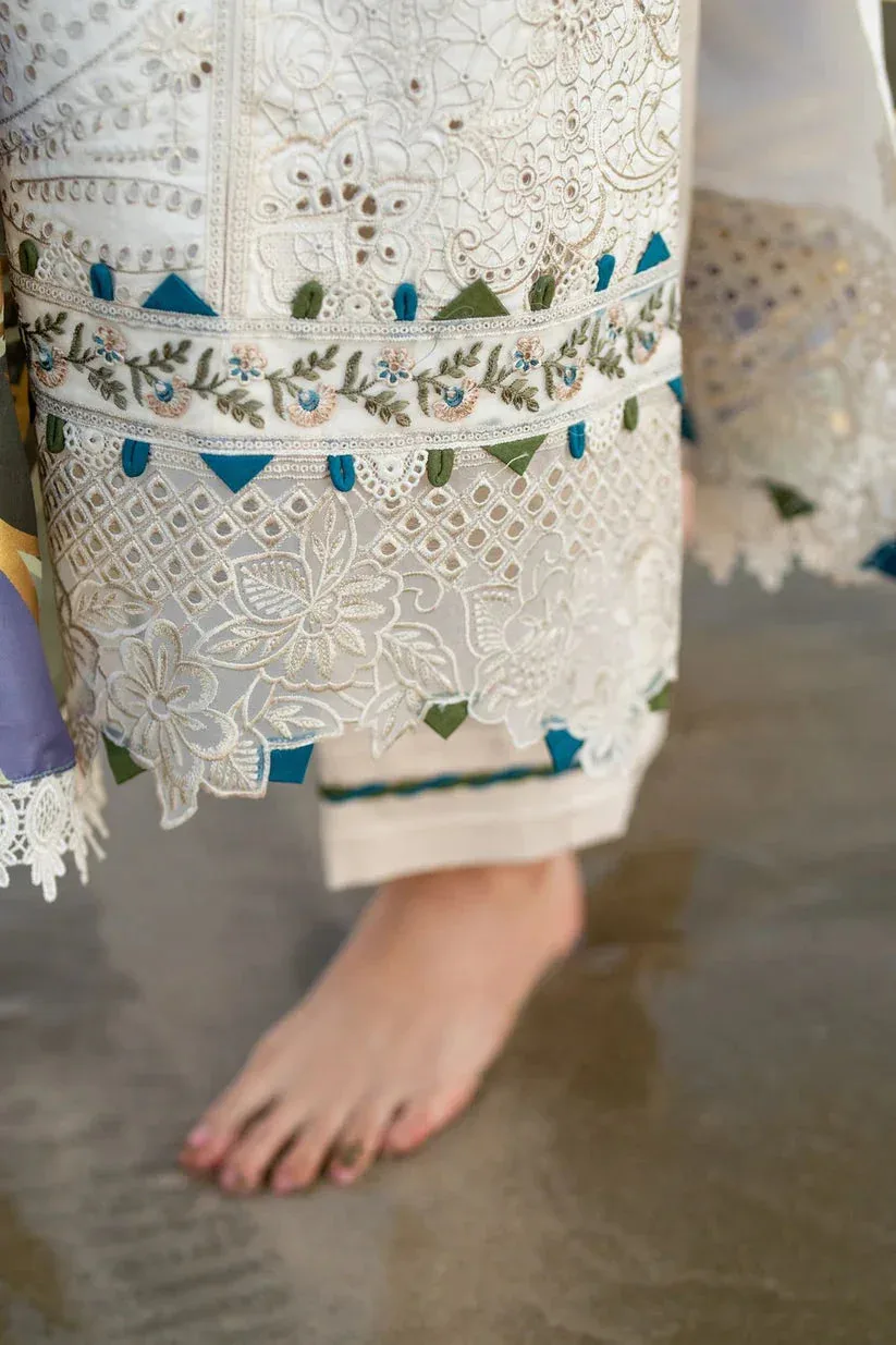 Aabyaan Saagar Luxury Lawn 25 Ivory Katan – view 3 – Poshaq