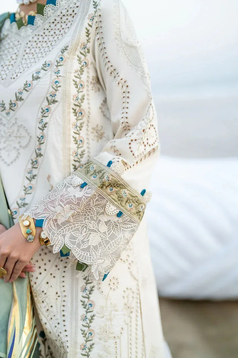 Aabyaan Saagar Luxury Lawn 25 Ivory Katan – view 4 – Poshaq