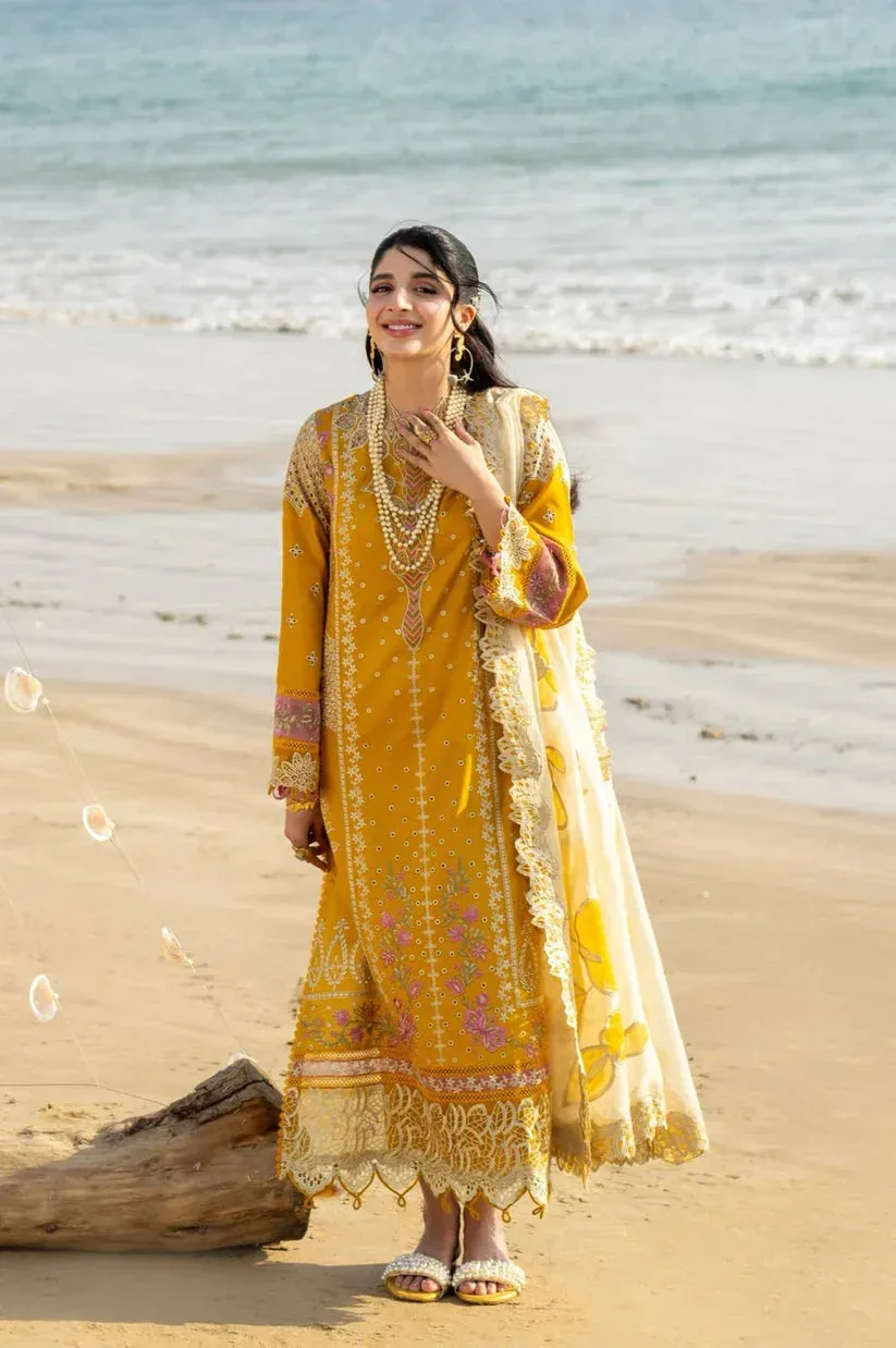 Aabyaan Saagar Luxury Lawn 25 Mustard Yellow Lawn – view 1 – Poshaq