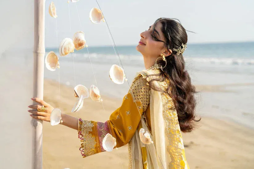 Aabyaan Saagar Luxury Lawn 25 Mustard Yellow Lawn – view 4 – Poshaq