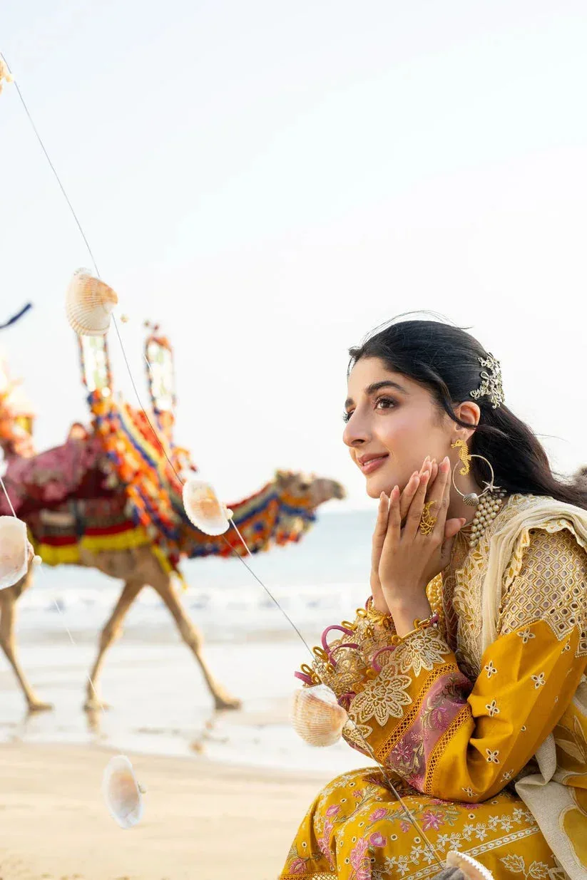 Aabyaan Saagar Luxury Lawn 25 Mustard Yellow Lawn – view 5 – Poshaq