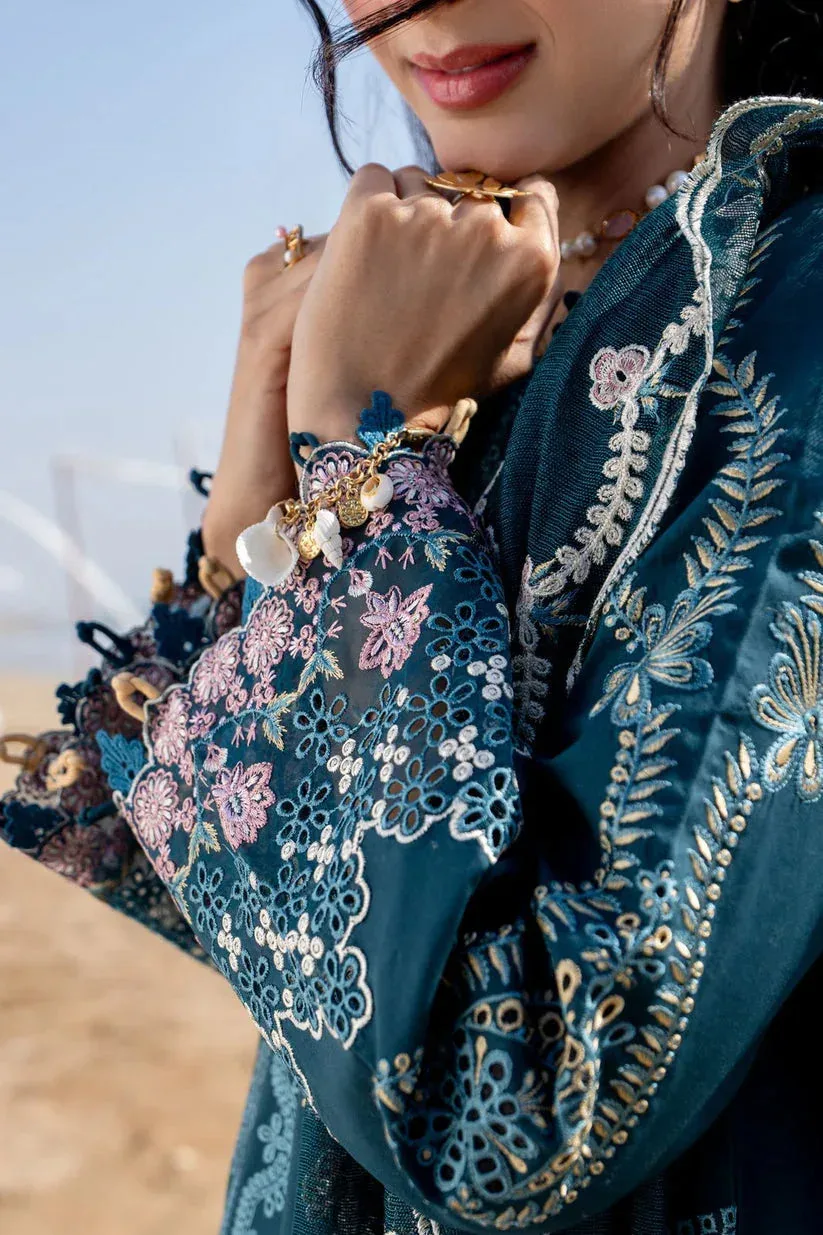 Aabyaan Saagar Luxury Lawn 25 Teal Blue Organza – view 4 – Poshaq