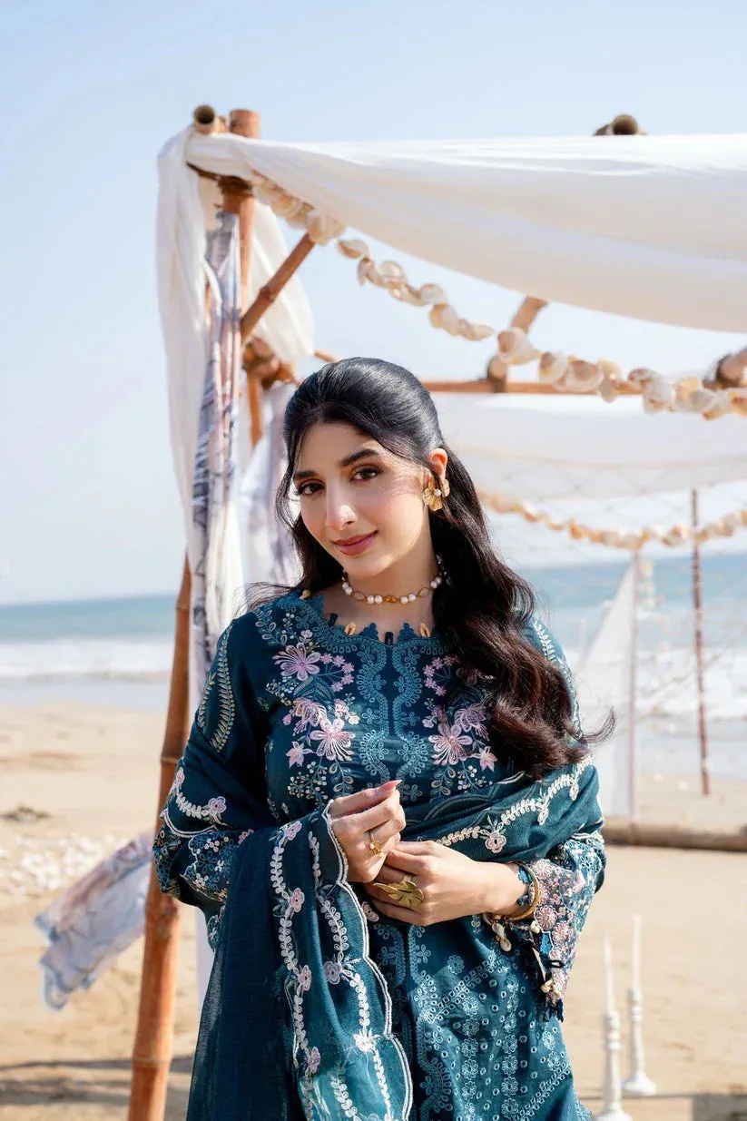 Aabyaan Saagar Luxury Lawn 25 Teal Blue Organza – view 5 – Poshaq