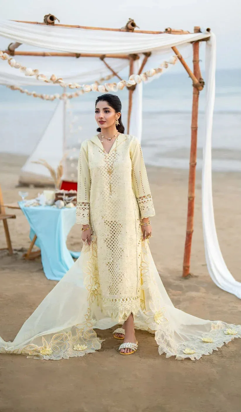 Aabyaan Saagar Luxury Lawn 25 Cream Jacquard – view 3 – Poshaq