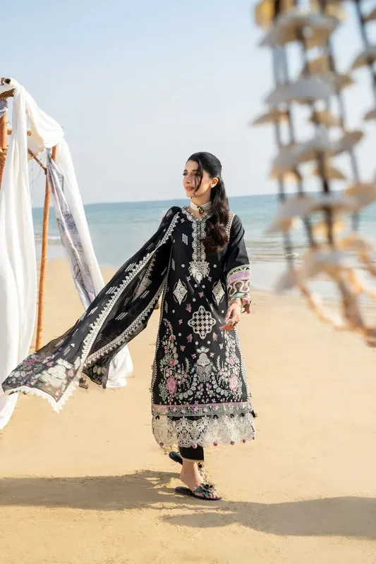 Aabyaan Saagar Luxury Lawn 25 Black Chiffon – view 1 – Poshaq