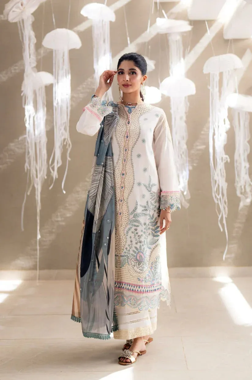 Aabyaan Saagar Luxury Lawn 25 Ivory Silk – view 1 – Poshaq