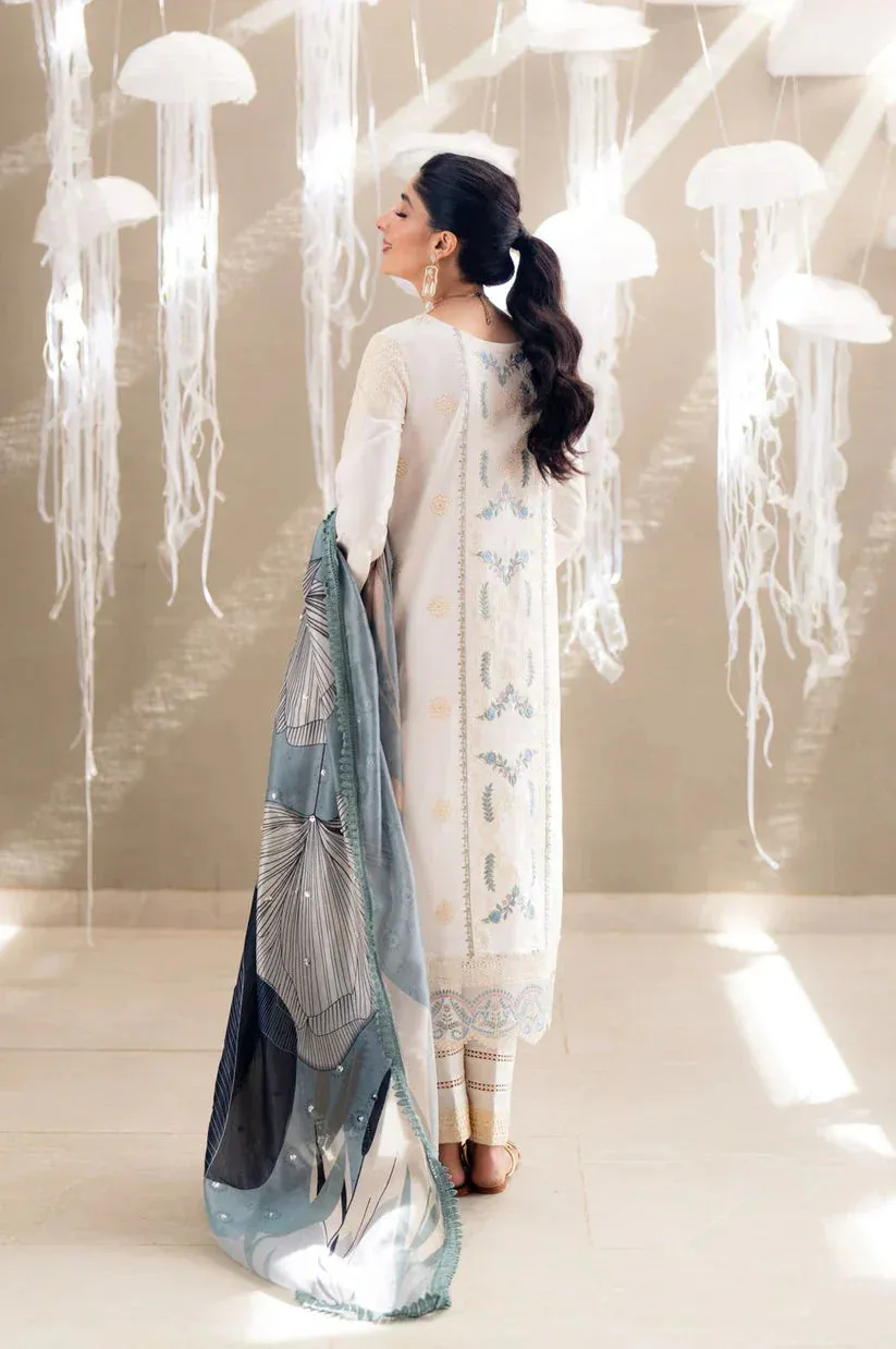 Aabyaan Saagar Luxury Lawn 25 Ivory Silk – view 2 – Poshaq