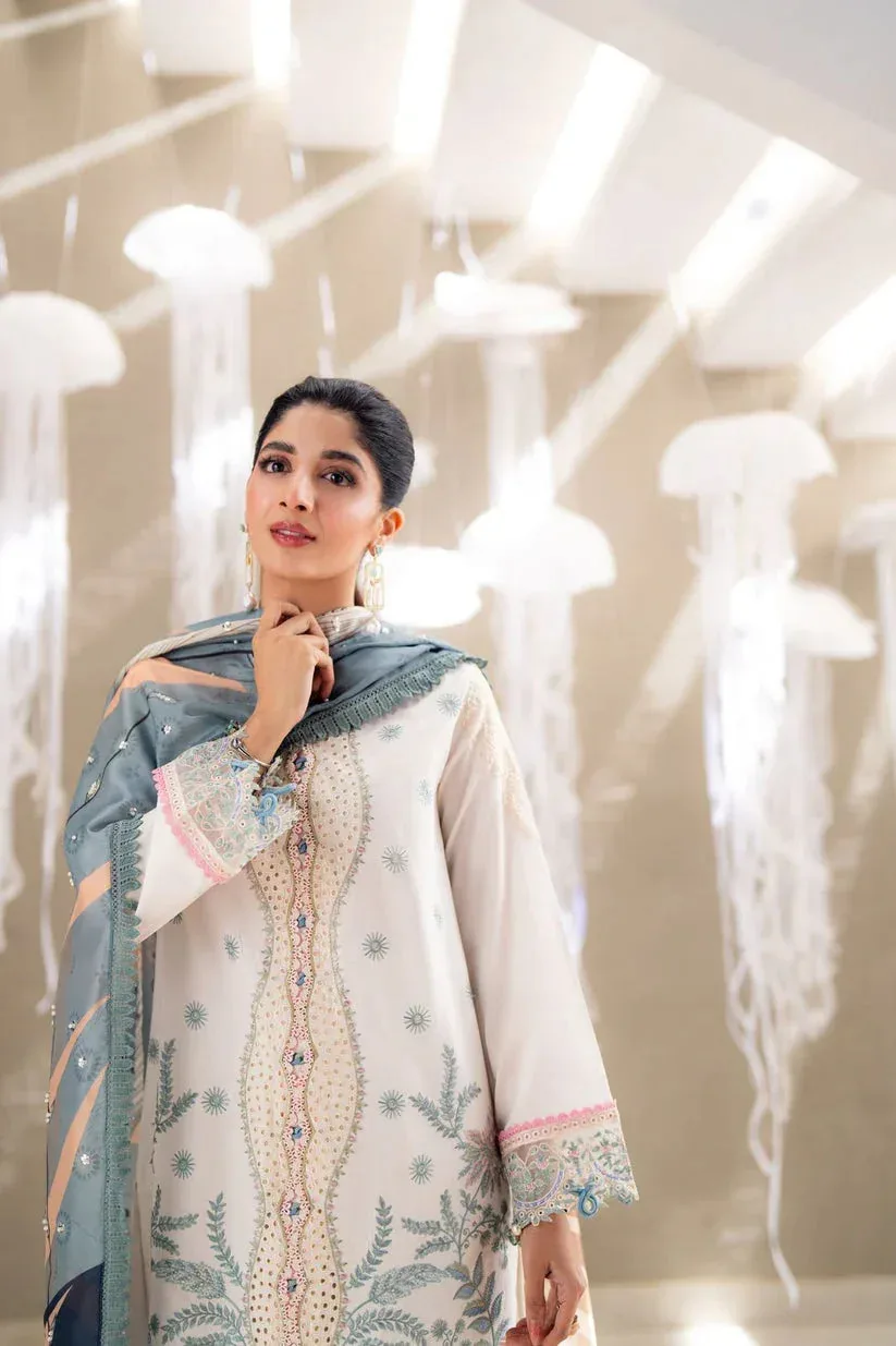 Aabyaan Saagar Luxury Lawn 25 Ivory Silk – view 3 – Poshaq