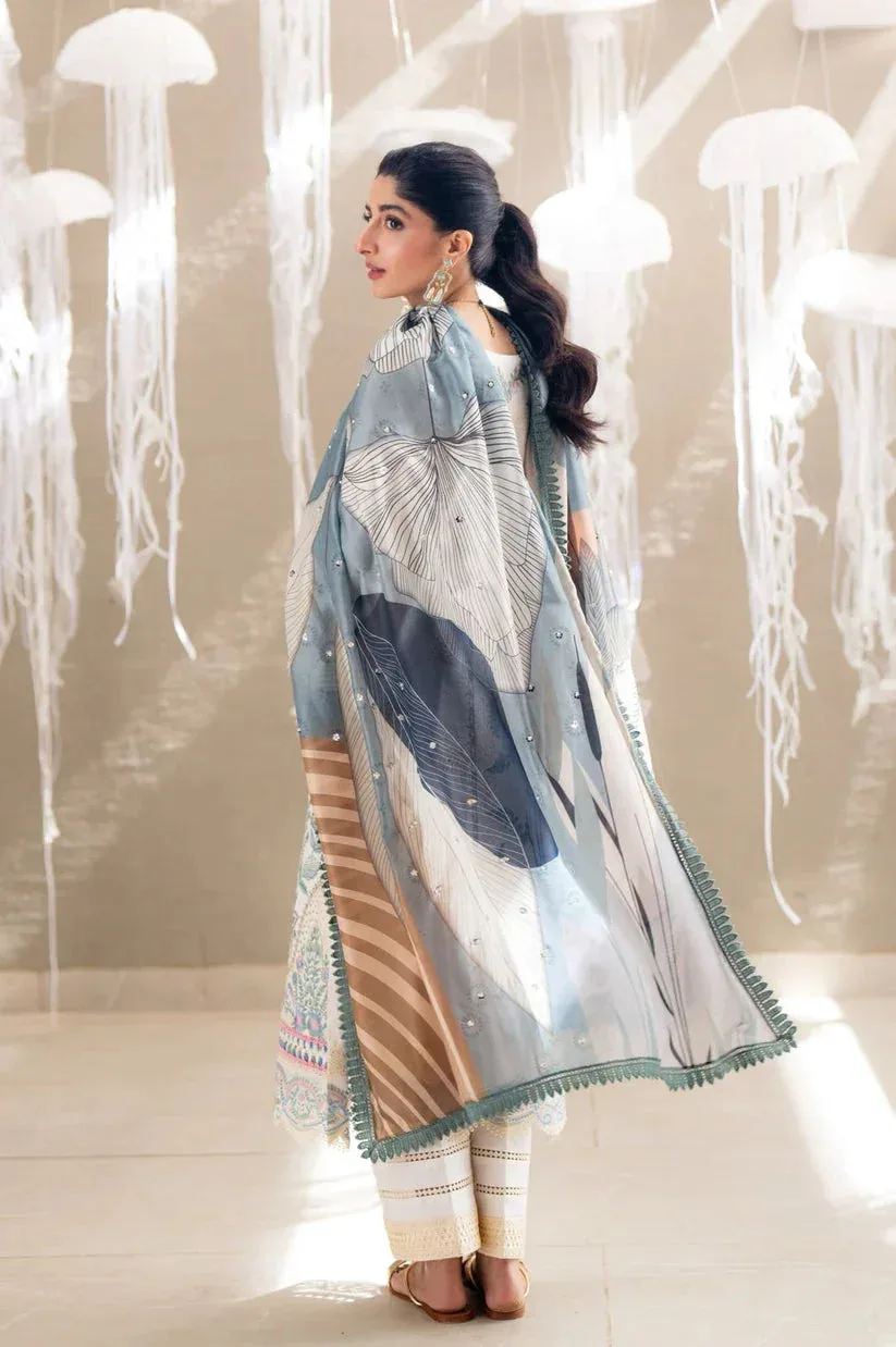 Aabyaan Saagar Luxury Lawn 25 Ivory Silk – view 4 – Poshaq