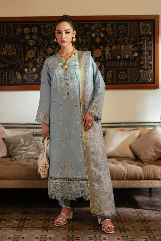 Aabyaan Miraal Signature Embroidered Viscose Blue Viscose – view 1 – Poshaq
