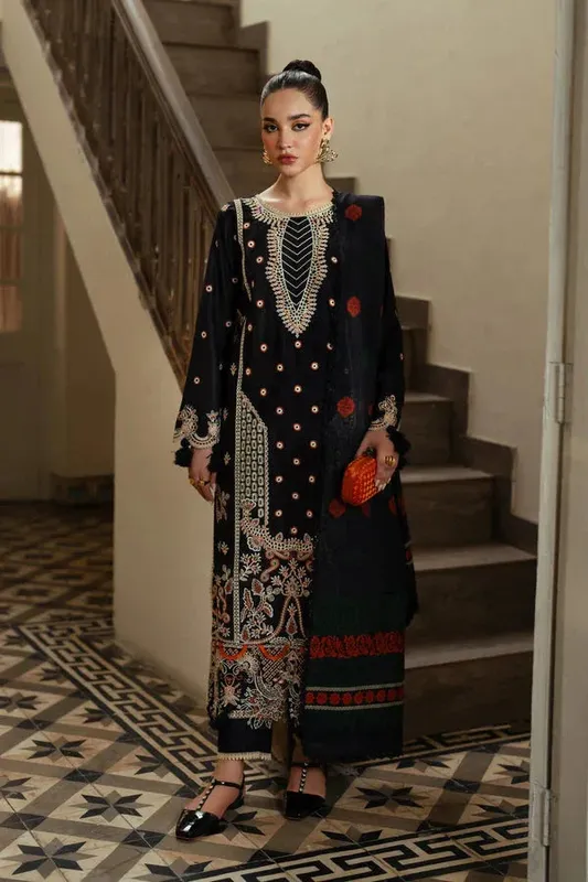 Aabyaan Miraal Signature Embroidered Viscose Black Jacquard – view 1 – Poshaq