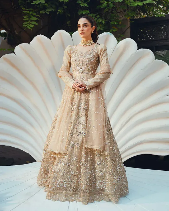 Ain Naulakha Wedding Festive 24 Beige Viscose – view 1 – Poshaq
