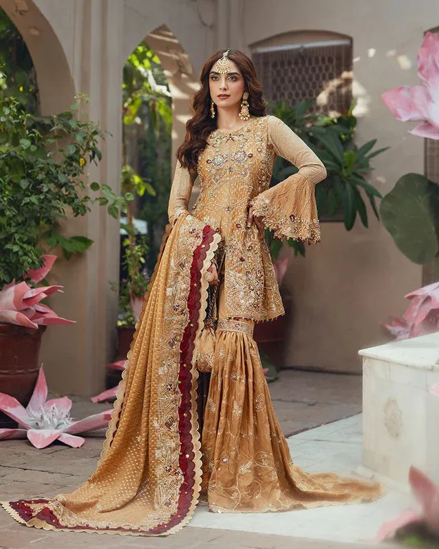 Ain Naulakha Wedding Festive 24 Mustard Yellow Chiffon – view 1 – Poshaq