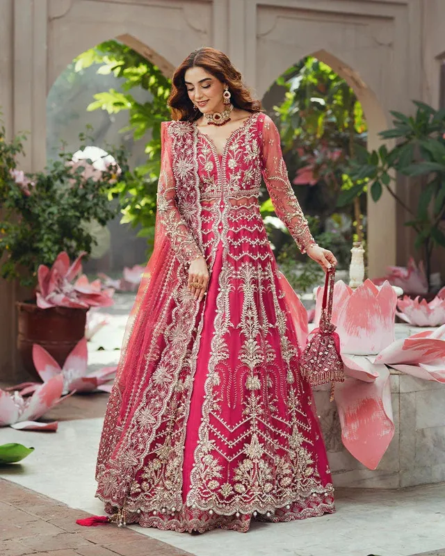Ain Naulakha Wedding Festive 24 Candy Pink Net – view 1 – Poshaq