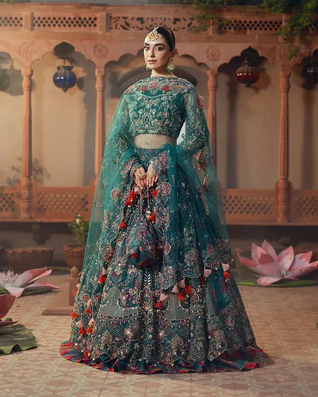 Ain Naulakha Wedding Festive 24 Emerald Green Organza – view 1 – Poshaq