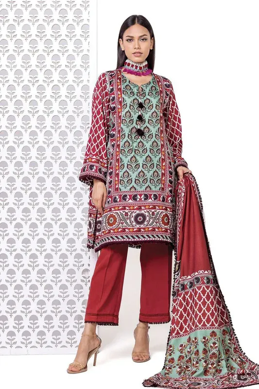 Khaadi My Winter Mood Coral Red Marina – view 1 – Poshaq