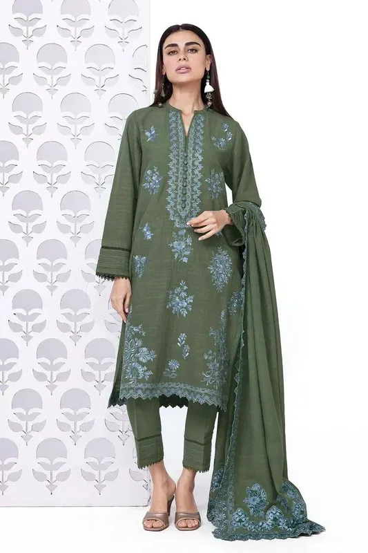Khaadi My Winter Mood Dark Mehndi Organza – view 1 – Poshaq