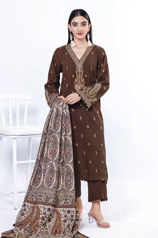 Khaadi My Winter Mood Deep Chocolate Khaddar – view 1 – Poshaq