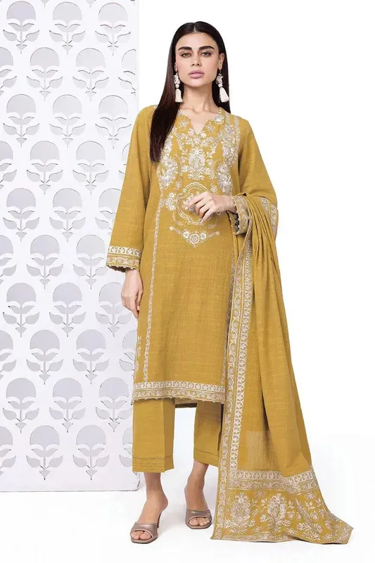 Khaadi My Winter Mood Mustard Yellow Organza – view 1 – Poshaq