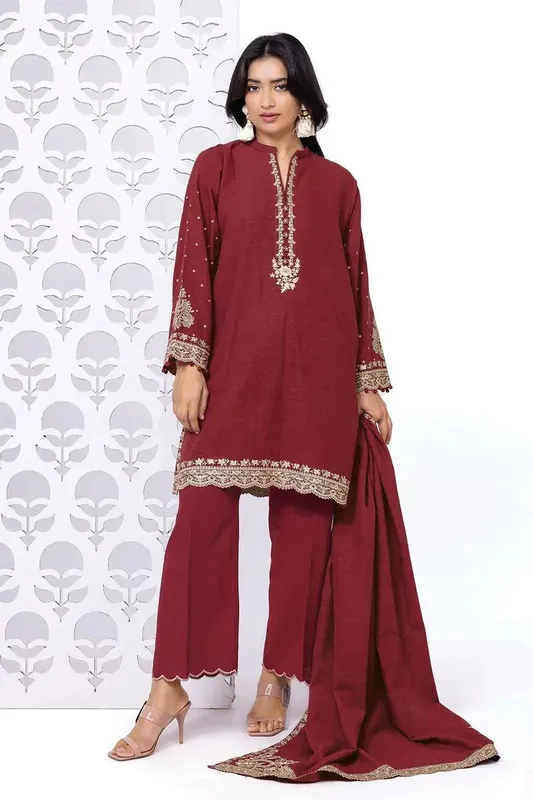 Khaadi My Winter Mood Maroon Organza – view 1 – Poshaq