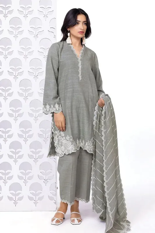 Khaadi My Winter Mood Steel Gray Hue Organza – view 1 – Poshaq