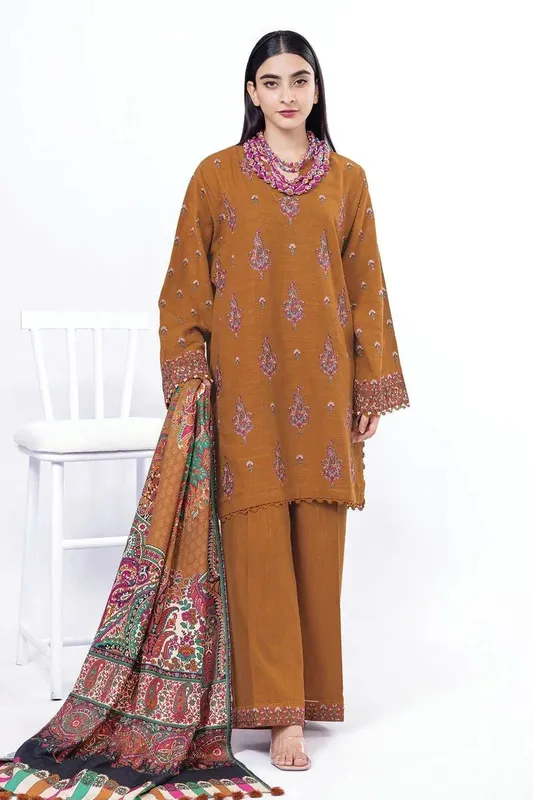 Khaadi My Winter Mood Mustard Brown Khaddar – view 1 – Poshaq