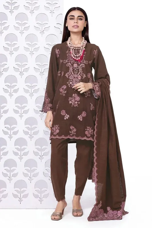 Khaadi My Winter Mood Chocolate Brown Organza – view 1 – Poshaq