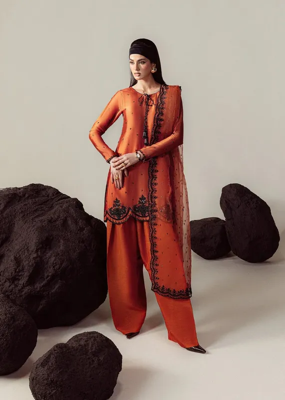 Mahum Asad The Sirens Burnt Orange Raw Silk – view 1 – Poshaq