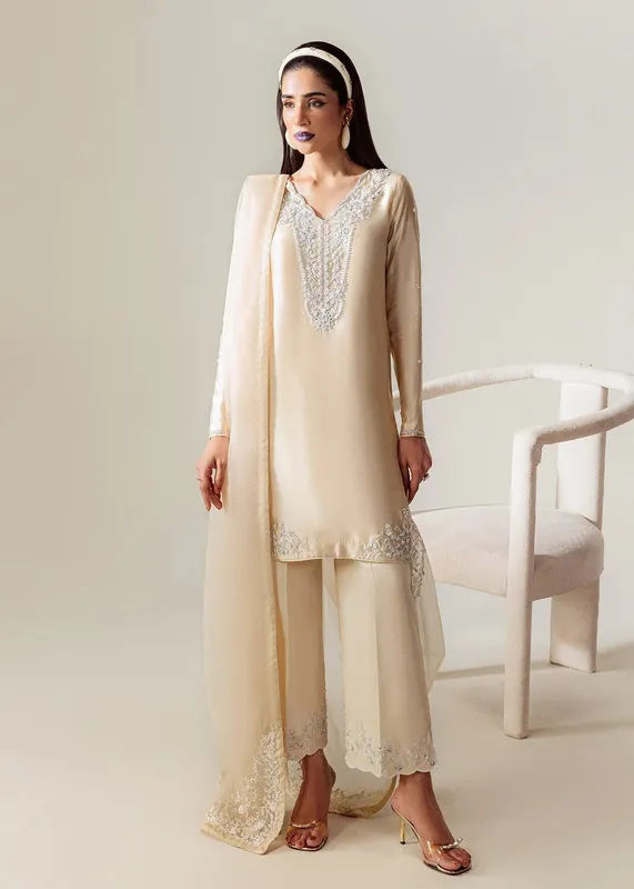 Mahum Asad The Sirens Ivory Raw Silk – view 1 – Poshaq