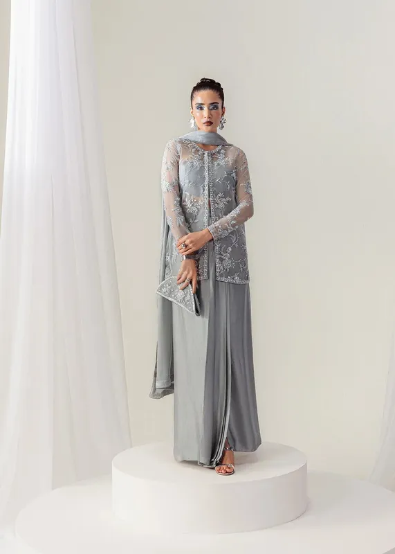 Mahum Asad The Sirens Grey Organza – view 1 – Poshaq
