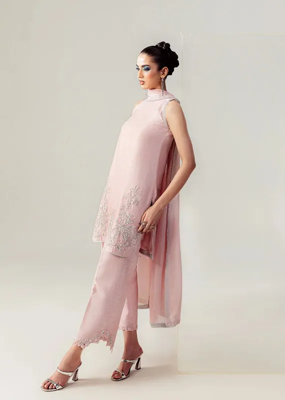 Mahum Asad The Sirens Blush Pink Raw Silk – view 1 – Poshaq